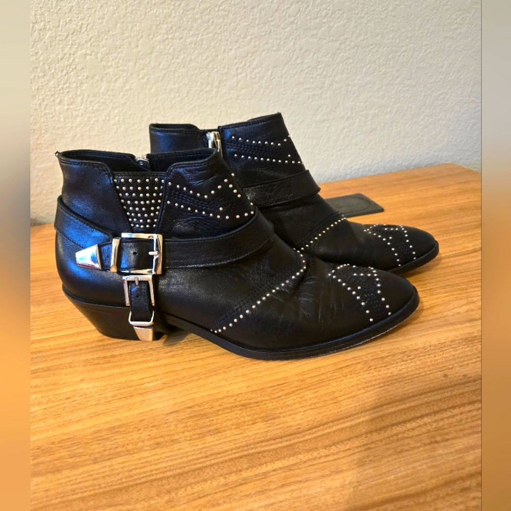Anine Bing Black Studded Leather Ankle Boots